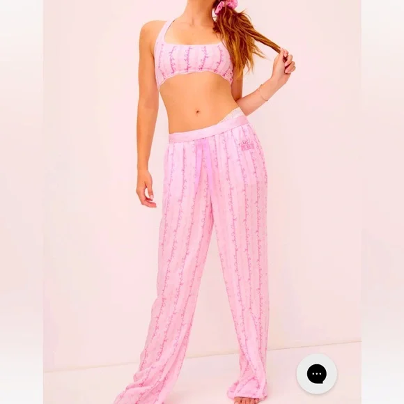Large set LoveShackFancy x PINK silky pajama pants PJ - Picture 2 of 7